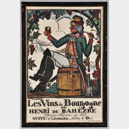 Le Vins de Bourgogne Wine Merchant Advertising Poster, designed by Guy Arnoux, printed by Devambez, Paris, France, c. 1916, chromolit 
