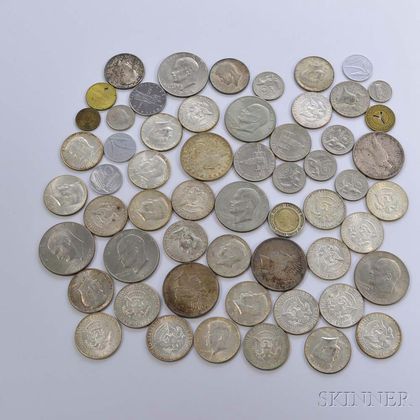 Group of Mostly U.S. Dollar and Half Dollar Coins