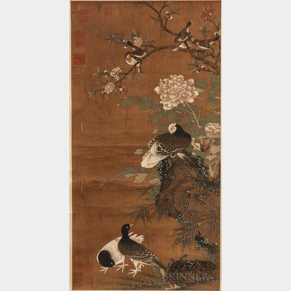 Hanging Scroll Depicting Birds and Flowers