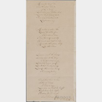 Smith, Samuel Francis (1808-1895) My Country 'Tis of Thee , Autograph Transcription Signed.
