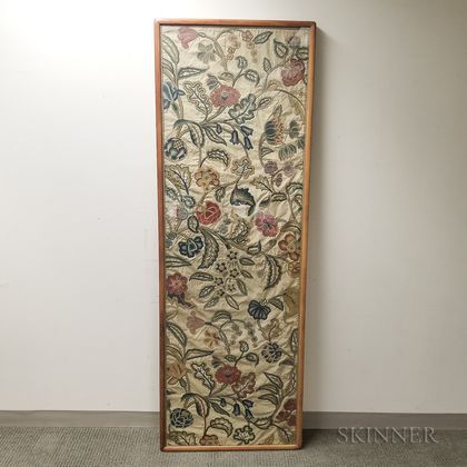 Framed Foliate-decorated Crewelwork Tapestry