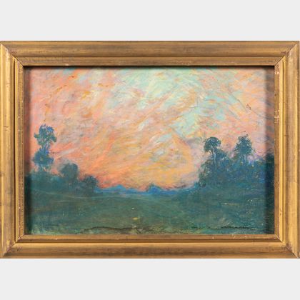 Arthur Clifton Goodwin (American, 1864-1929) Double-sided Pastel: Salmon-hued Sky Over a Green Field