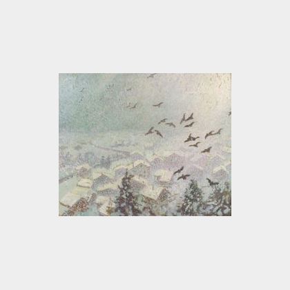 William Samuel Horton (American, 1865-1935) Blackbirds and Falling Snow
