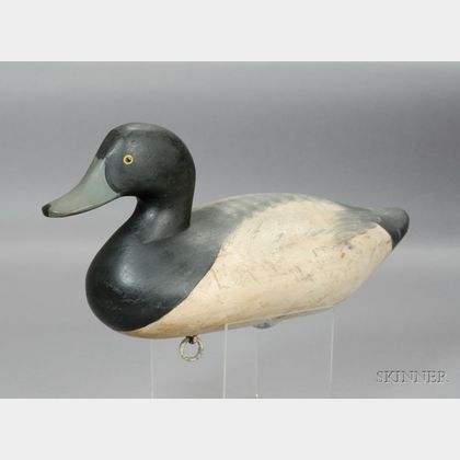 Carved and Painted Bluebill Drake Working Duck Decoy