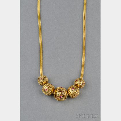18kt Gold "Puffy Cube" Necklace, Stuart Golder
