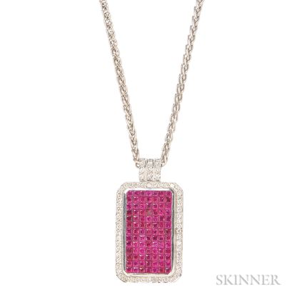 18kt White Gold, Ruby, and Diamond Pendant
