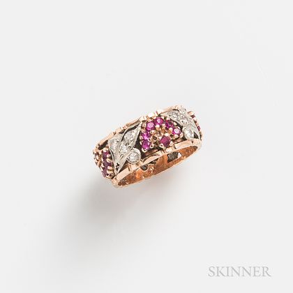 Retro Rose Gold, Ruby, and Diamond Band