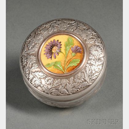 French Silver, Enamel, and Etched Colorless Glass Cosmetics Pot