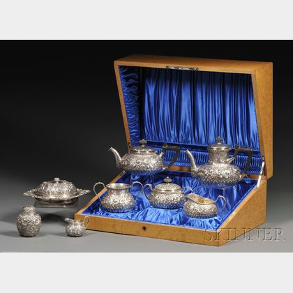 Cased Five-piece Gorham Sterling Repoussé Tea and Coffee Service