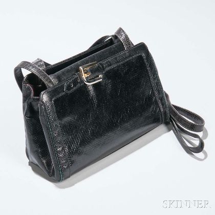 Judith Leiber Black Lizard Skin Handbag