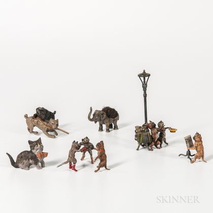 Six Assorted Cold Painted Bronze Animals