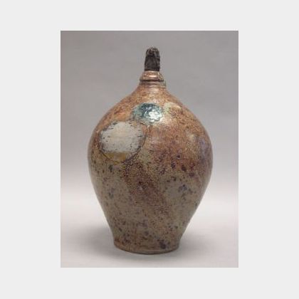 Cobalt and Heart Sgraffito Decorated Salt Glazed Stoneware Jug. 