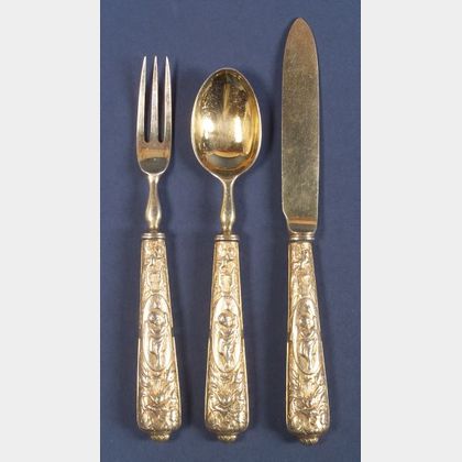 Edward VII Gold-washed Silver Dessert Flatware