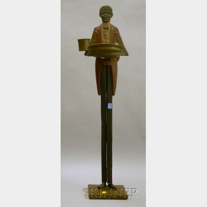 Art Deco Painted Cast Iron and Metal Black Butler Figural Smoking Stand