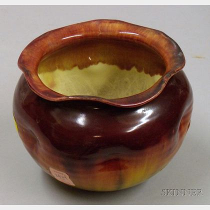 Art Pottery Glazed Ruffled Rim and Dimpled Bowl