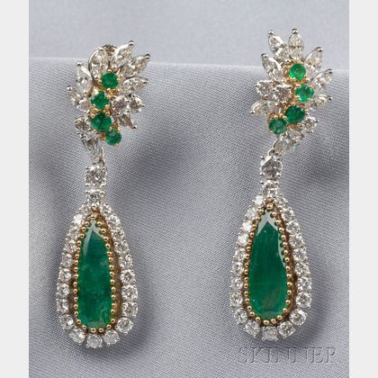 Platinum, Emerald, and Diamond Earclips, Cartier
