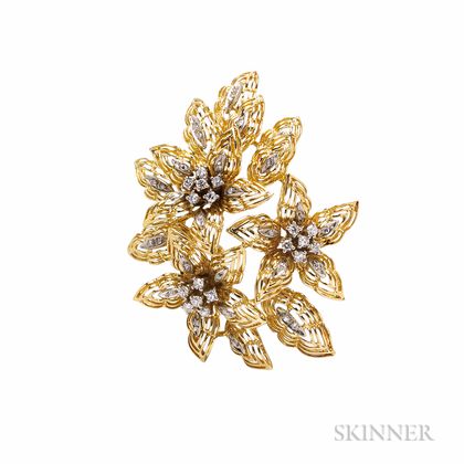 18kt Gold and Diamond Flower Brooch, Bucherer