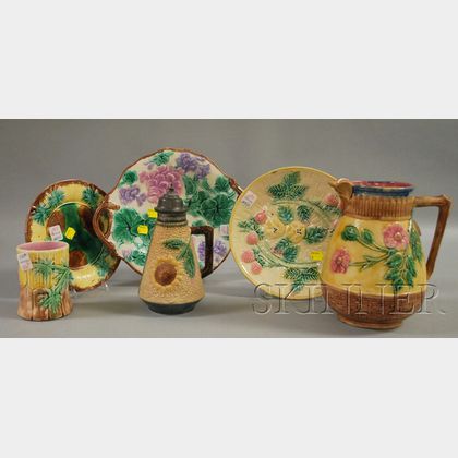 Six Pieces of Griffin, Smith, and Hill Etruscan Majolica Decorated Tableware