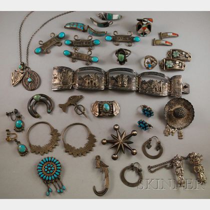 Group of Silver Native American and Mexican Jewelry