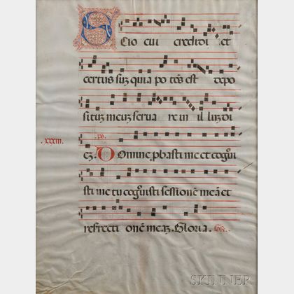 Illuminated Manuscript Leaves, Choral Music, Framed.