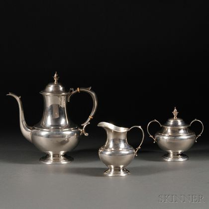 Three-piece Reed & Barton Pilgrim Pattern Sterling Silver Tea Service