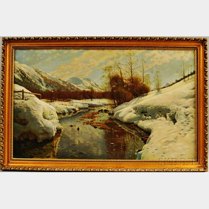 American School, 20th Century Winter Landscape with Stream
