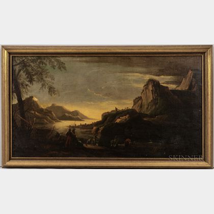 Anglo/American School, 19th Century Romantic Landscape with Soldiers and Travelers