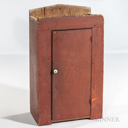 Small Red-painted Pine Wall Cabinet