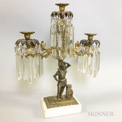 Bronze and Glass Three-light Figural Candelabra