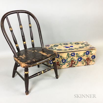 Miniature Windsor Chair and a Floral Paper-covered Storage Box