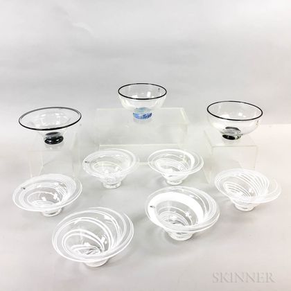 Nine Small Charlie Meaker Glass Bowls