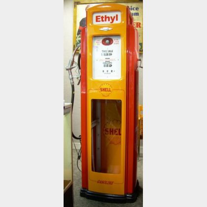 Vintage Shell Ethyl Gas Painted Metal and Glass Pump Cabinet