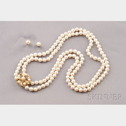 14kt Gold, Cultured Pearl, and Sapphire Double-strand Necklace