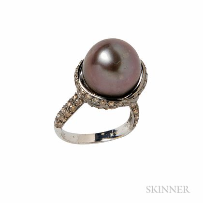 18kt Gold, Tahitian Pearl, and Diamond Ring