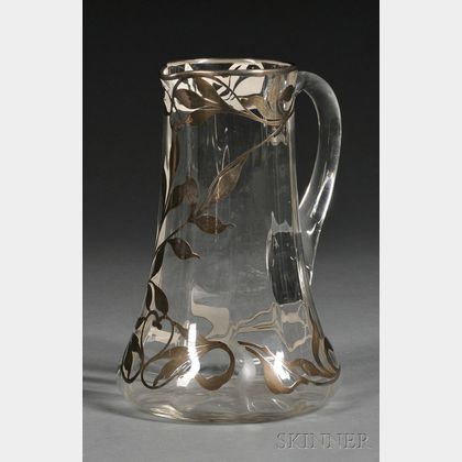 Art Nouveau Silver Overlay and Colorless Glass Pitcher
