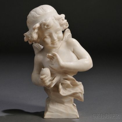 Carved Alabaster Bust of a Young Girl with Butterfly Wings