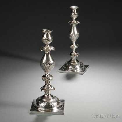 Pair of Fraget Silver-plated Candlesticks