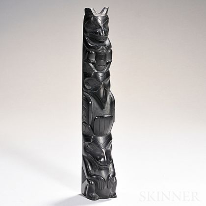 Haida Carved Argillite Model Totem Pole