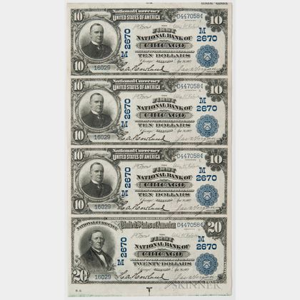 1902 The First National Bank of Chicago Date Back Uncut Sheet