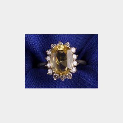 18kt Gold, Yellow Sapphire and Diamond Ring