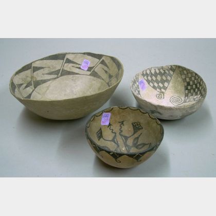 Three Painted Pottery Bowls