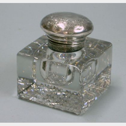 Gorham Sterling Silver Mounted Colorless Cut Glass Inkwell