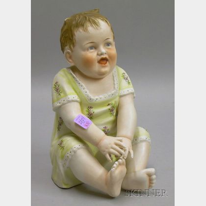 Heubach Attributed Painted Bisque Seated Baby Figure