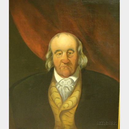 Framed Oil on Canvas Portrait of a Gentleman, Possibly Benjamin Franklin