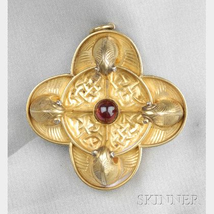 Antique Celtic-style Gold and Garnet Pendant/Brooch