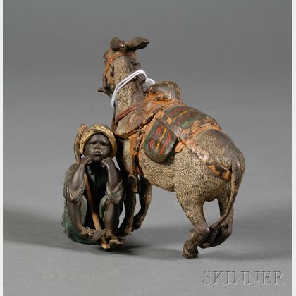 Cold Painted Bronze of an Arab Boy and Donkey