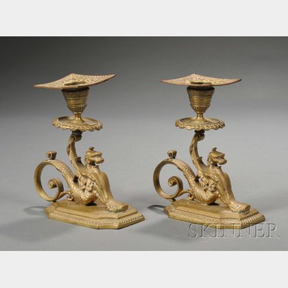 Pair of Griffin Figural Candle Holders