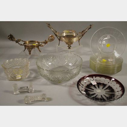 Group of Mostly Colorless Glass and Silver-plate Table Items