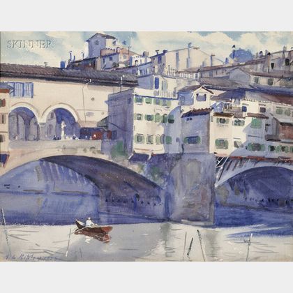 Aiden Lassell Ripley (Italian, 1896-1969) The Rowboat, Ponte Vecchio, Florence