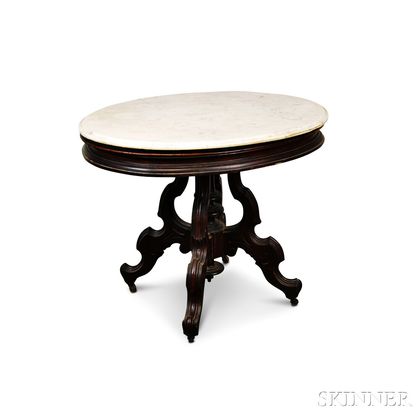 Renaissance Revival Oval Marble-top Walnut Center Table